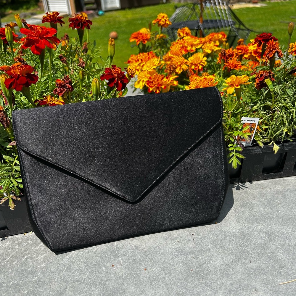 Bruno Magli Black Envelope Clutch Sleek Minimalist Design